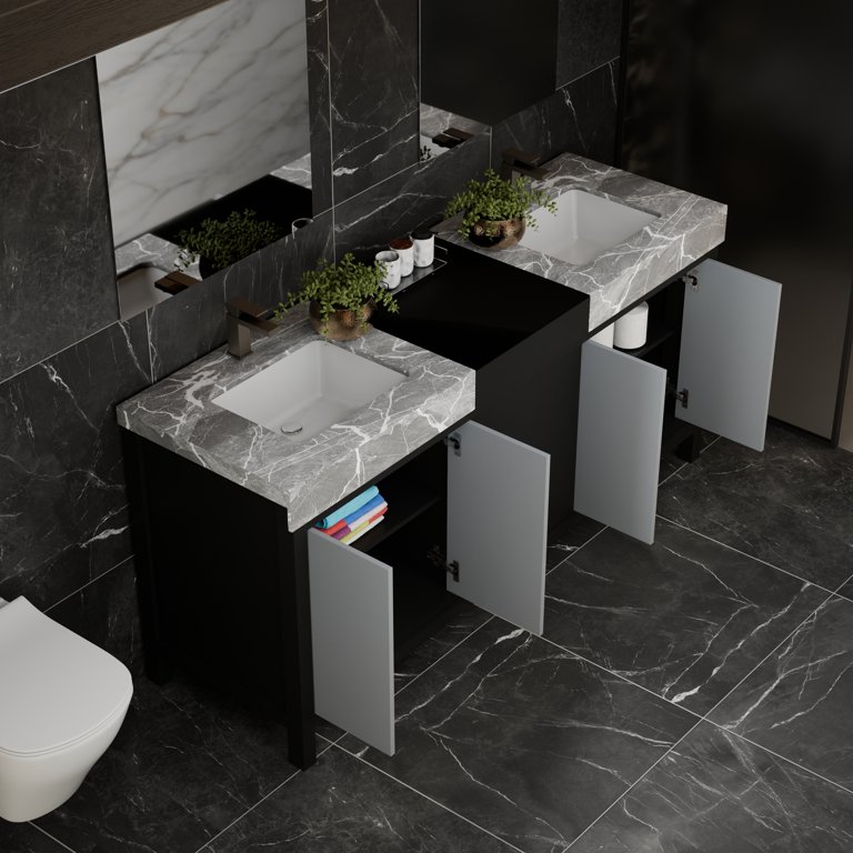 Zilara 72 in W x 22 in D Black and Grey Double Bath Vanity, Castle Zilara 72 in W x 22 in D Black and Grey Double Bath Vanity, Castle