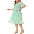 thumbnail image 7 of GRACE & GRANDEUR Women's Plus Size Dress Smocked Floral Elegant Summer Midi Flare Dresses 1X Light Green, 7 of 7