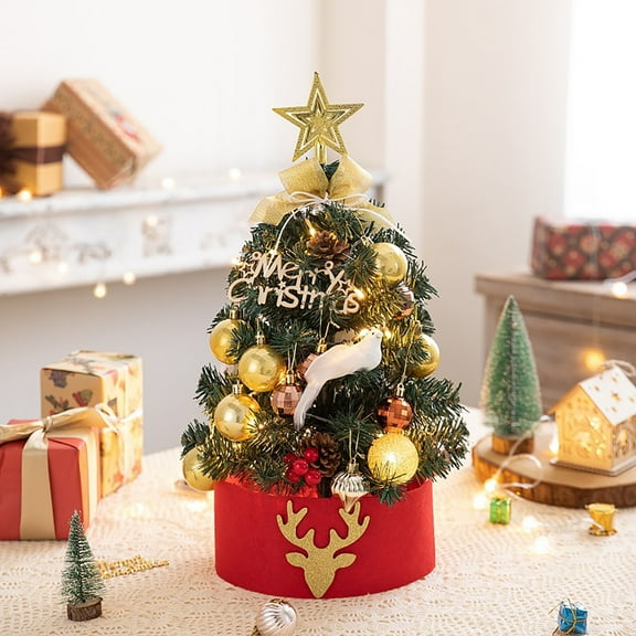 Hwkond Artificial Christmas Tree 17.72/23.62 Inch Lighted Mini Christmas Tree Small Desktop Christmas Tree With 20 LED Cones And Christmas Ball Decorations
