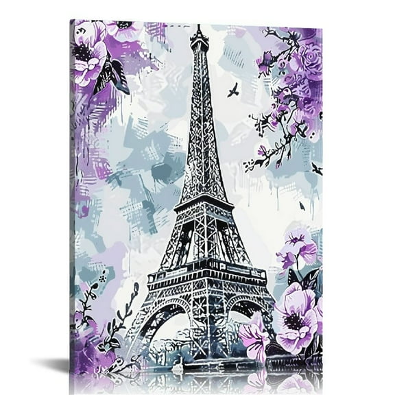 Creowell Purple Paris Eiffel Tower Wall Art Decor Love Theme Romantic Paris Lover Street Landscape Paintings For Girls Couples Bedroom  Wall Decor 16x20 in/12x16 in