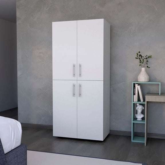 FM FURNITURE Hazel Armoire in melamine with 2 doors , 4 shelves and 2 clothes hanging bar