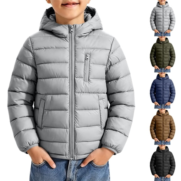 Xingjin Boys Winter Coat, Kids Winter Jacket with Hood, Boys Puffer Jacket with Full Zip and Multi Pockets, Lightweight Warm Outerwear for Cold Weather