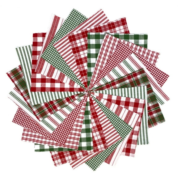 40  Merry Christmas Red & Green Plaid Homespun 5"x5" Pre-Cut Quilt Squares Charm Pack by JCS Fabric