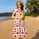thumbnail image 4 of Easygdp Fresh Red Tomato para Vestido Transpirable de Mujer, Vestido Suelto de Manga Corta con Pliegues y Bolsillos para el Verano, 4 of 6