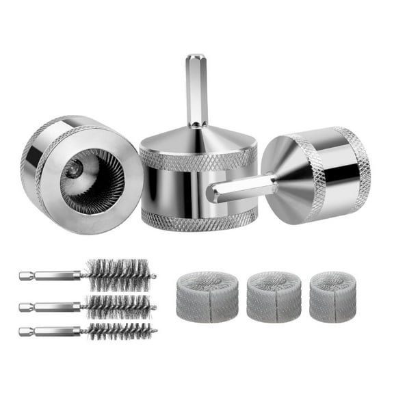 3 Size Metal Copper Pipe Cleaner Set For Drill Attachments With Interchangeable Head