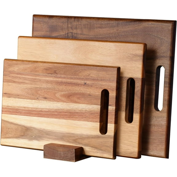 Acacia Wood Cutting Boards Set of 3 PCS for Kitchen, Large Wooden Cutting Board Set with Handle, Thick Chopping Board, Butcher Block Wooden Trays for Meat, Fruit Vegetable and Cheese