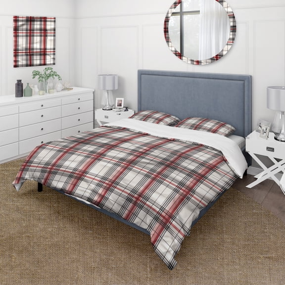 Designart "Paisley Plaid With Rustic Charm" Red Plaid Bedding Covert Set - Vintage Bed Set With 2 Shams