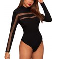thumbnail image 2 of Douhoow Women Mesh Sheer Bodysuit Long Sleeve Leotard Tops Slim Jumpsuit, 2 of 5