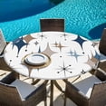 thumbnail image 6 of Blue Brown Diamond Round Tablecloth, Fitted Table Cover with Elastic for 55"-60" Round Tables, Modern Geometric Middle Century Table Cloth Outdoor Indoor Dinning Party Waterproof Tablecloths, 6 of 7