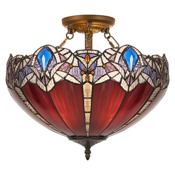 2-Light Ceiling Light Flush Mount 16 Inch Colored Glass Shade LED Bulbs Included