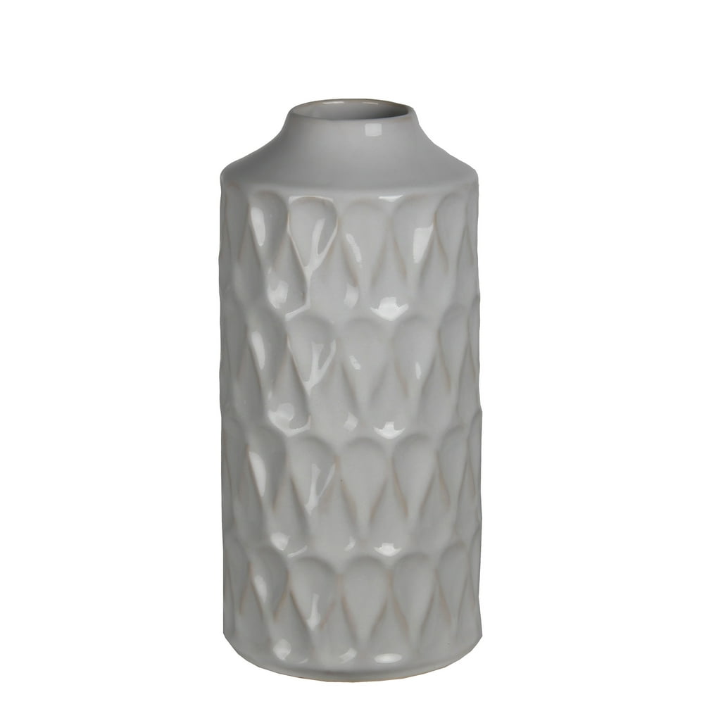 Large Ribbed White Ceramic Vase