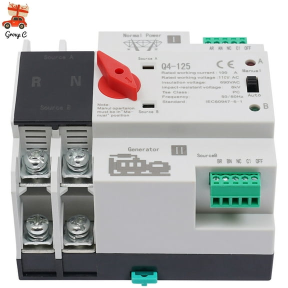 Automatic Transfer Switch 2P 100A Generator Changeover Switch Dual-Power