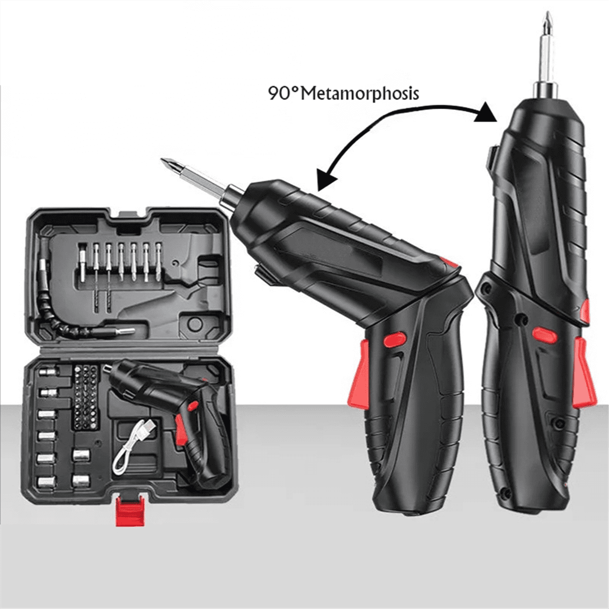 Electric Screwdriver 47Pcs Cordless Screwdriver 3.5N.M Power Screwdriver, 3.6V Cordless Drill Screwd Black Plastic+Metal