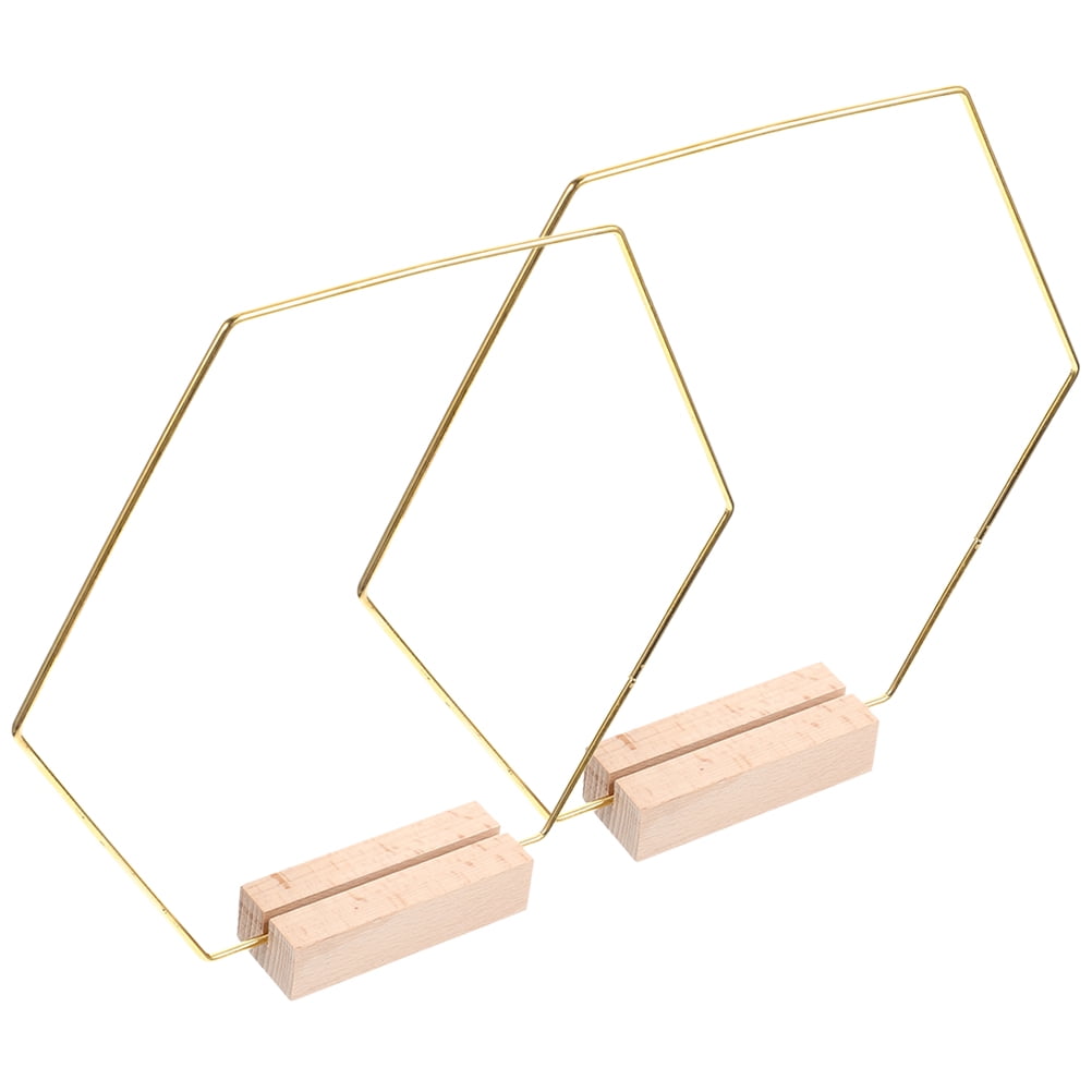 Amosfun 2Set Metal Hoops for Crafts with Wooden Stand Golden Dream Catcher Rings for Wedding Decor
