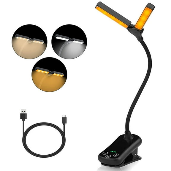 Double Headed LED Book Light with Clip, 3 Color Modes & 8 Brightness Levels, USB-C Rechargeable 1000mAh Battery, Eye Protection Reading Lamp for Bedside/Table