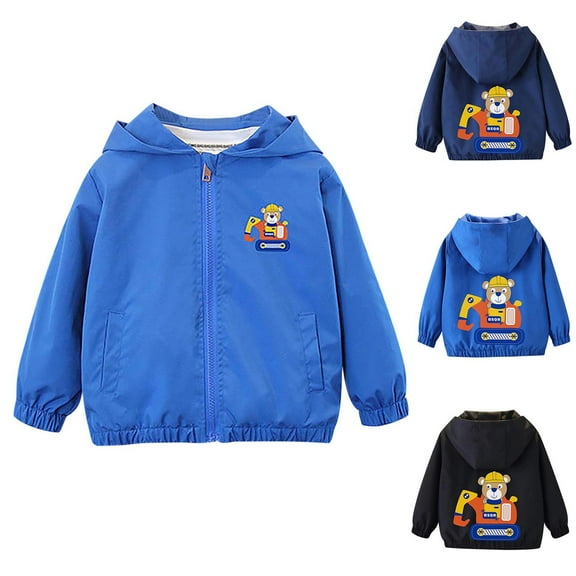 Viluyesy Boys Hooded Jacket 6 T, Zipper Lightweight with Pockets Fashion Graphic Windbreaker Outwear Blue(1-11T)