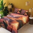thumbnail image 2 of Ambesonne Lake Fitted & Top Sheet Set with Shams, Lonely Boat Mountain Landscape, Olive Green and Burnt Sienna, 2 of 5