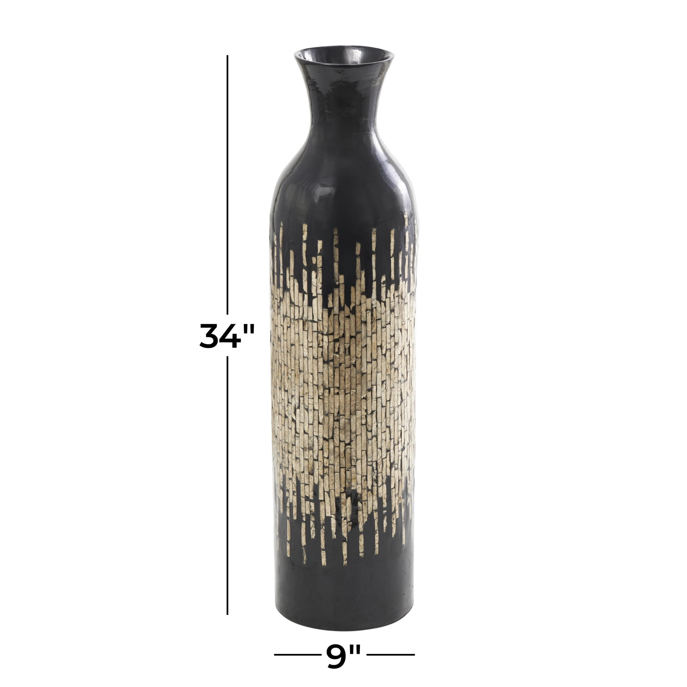 DecMode 34" Handmade Mosaic Shell Inlay Gold Mother of Pearl Shell Vase with Black Bamboo Base