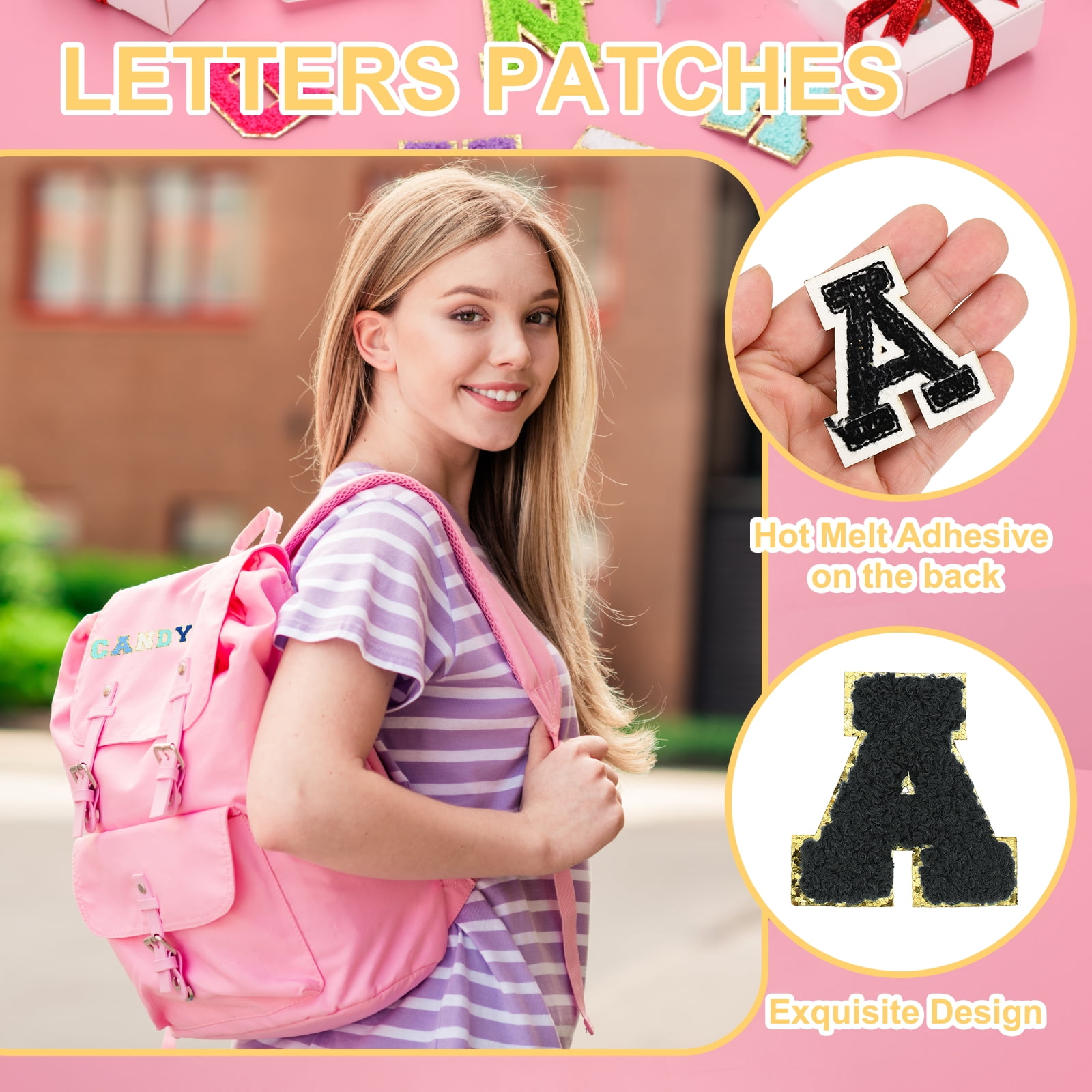 Uxcell Letters Patches, 104 Pcs Initial Letter A-Z Iron on Patch Embroidered Fabric Alphabet Stickers for Clothes Hats Makeup Bags DIY, Black