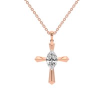 Lab Diamond Dangling Pendant Necklace For Women | 2 Carat IGI Certified Marquise Shape | Serenity Cross Lab Diamond Pendant In 18K Rose Gold | FG-VS1-VS2 Quality | Friendly Diamonds