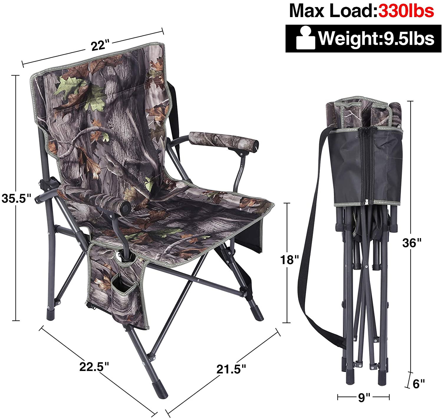 REDCAMP Camouflage Oversized Folding Camping Chair for Adults Heavy Duty Portable Hunting Chair with Cup Holder Pocket Walmart