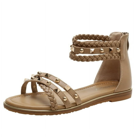 

Women s Flat Sandals Summer Beach Sandal T-Strap Rhinestone Beaded Bohemia Shoes Ankle Strap Roman Shoes