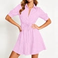 thumbnail image 4 of Ohufall Mini Dress for Women Striped Turndown Collar Dresses Short Sleeve Lace-up Fashion Casual Dress, 4 of 5