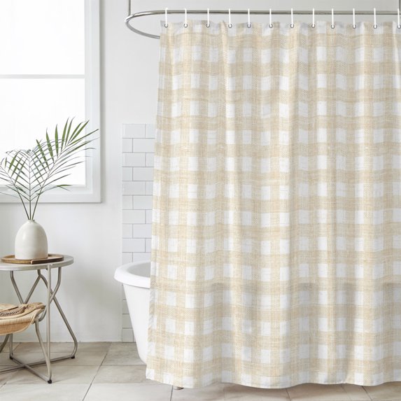 Beige Buffalo Check Shower Curtains for Bathroom, Waterproof Fabric Bath Curtains Decor, Bath Tub Curtain Farmhouse Boho Plaid Vintage Rustic Decorative Shower Curtain Sets with 12 Hooks, 72x72 Inch