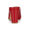 thumbnail image 2 of BLISSFUL STEP Women's Pearl Bow Block Heel Slides Mules Red 8, 2 of 8