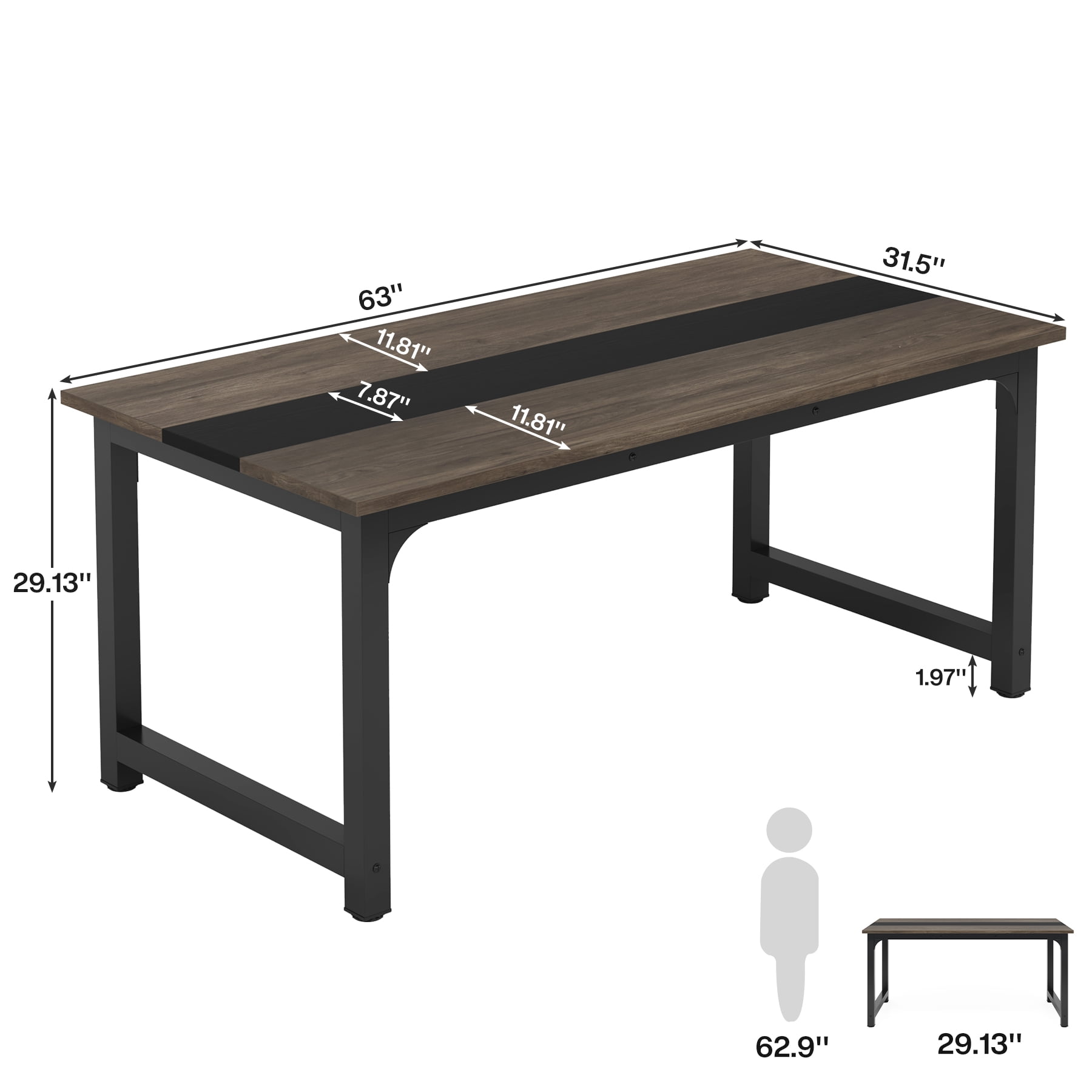 Tribesigns 63” Executive Desk, Large Office Computer Desk with Thicken Frame, Modern Simple Workstation Business Furniture for Home Office, Vintage Grey/Black