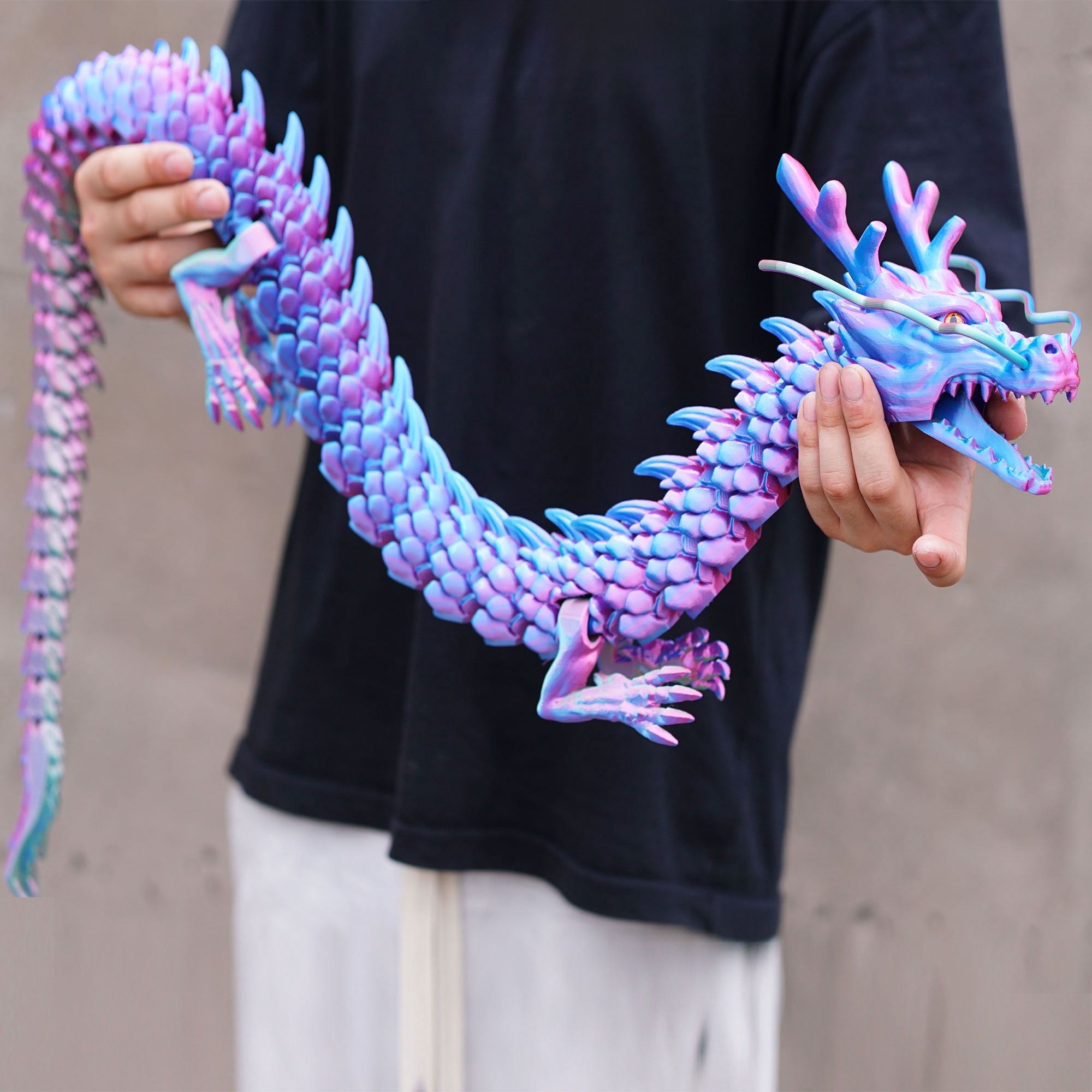 47.5inch 3D Printed dragon,Flexible Joint Animal lacertid Figurines,Realistic Eyes, Home Office Decor,Fidget Toy for Adults Teens Boy Festival Gifts