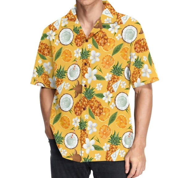 joogoo Men's Hawaiian Shirt Pineapple Orange Coconut Short Sleeve Casual Button Down Shirts M