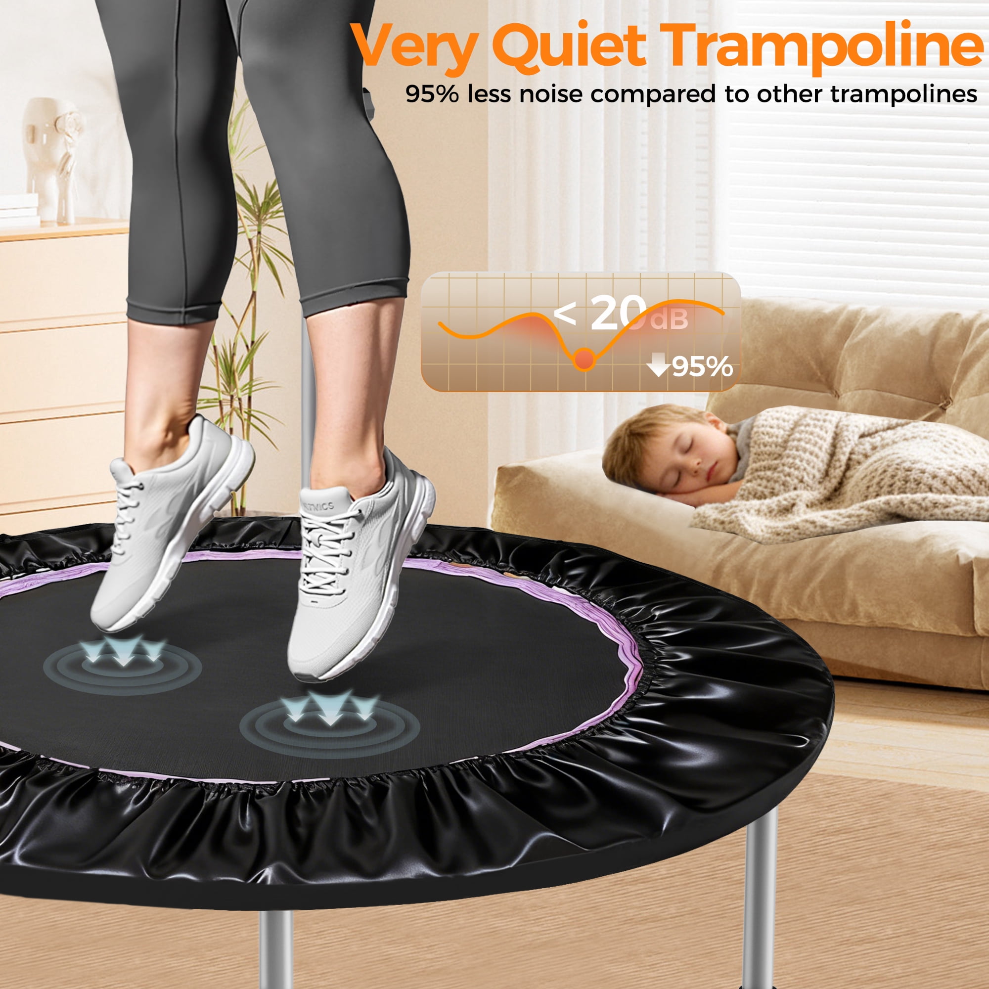 Tomile 40" Rebounder Trampoline, 440lbs Portable Fitness Bouncer with Loop Belt, Adjustable Handle, Suitable for Adults Exercise