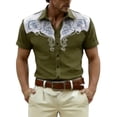 thumbnail image 2 of HOWPAY Button down Shirt Men Short Sleeve Summer Western Cowboy Print Beach Vacation Tops Regular Fit Casual Lightweight Comfy Shirts Army Green L, 2 of 4