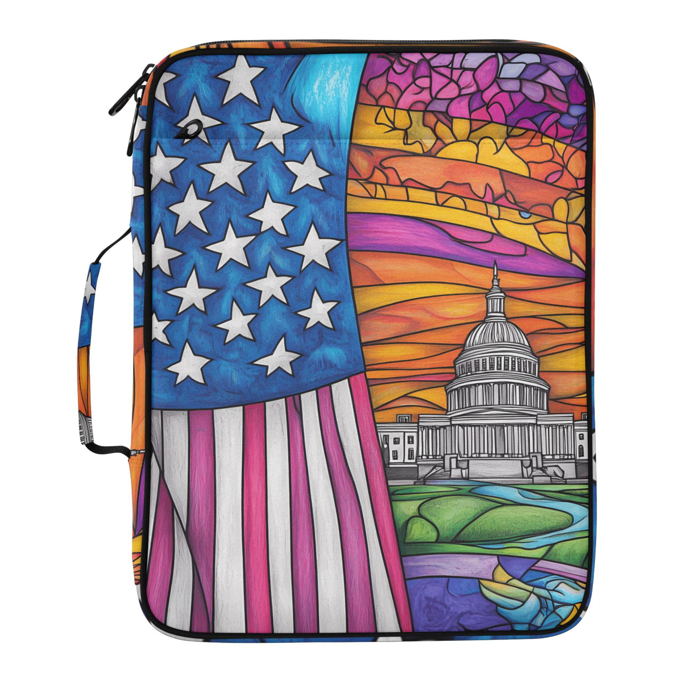 Haosy Accordion File Organizer Zipper Binder 500 Sheet 6-Tab Expanding File Folder Multi-Pocket 1.2 Inch 3 Ring American Flag and White House
