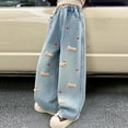 thumbnail image 2 of LIaqionyy Kids Girls Wide Leg Jeans Cute Baggy Denim Pant Elastic Waist Streetwear Cargo Pants with Pockets, 2 of 7