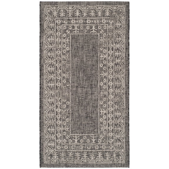 SAFAVIEH Courtyard Jolyon Bordered Indoor/Outdoor Area Rug, Black/Beige, 2'7" x 5'