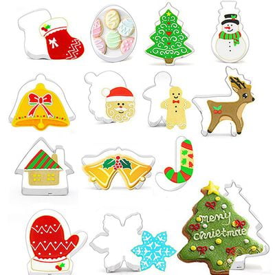 AkoaDa Christmas Cookie Cutter Set,Stainless Steel Biscuit Mould - Snowman, Christmas Tree, Gingerbread Man, Santa Face and Cane