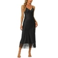 thumbnail image 2 of INSPIRE CHIC Women's Satin Nightgown Lounge Sleepwear Cami Dress with Tassel Pajama Dress XS Black, 2 of 5
