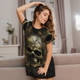 thumbnail image 3 of Sikiie Vintage Gold Leaf Skull Print Women's Short-sleeved Nightdress, Round Neck Pullover Nightdress Pajamas Summer Home Wear, 3 of 6