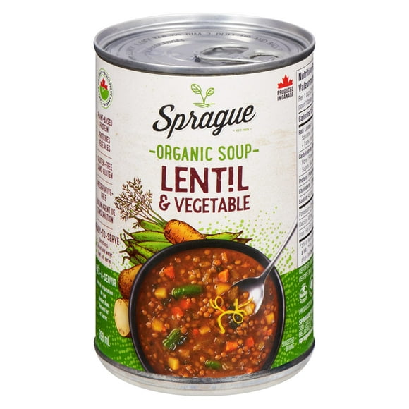 Sprague Organic Lentil Soup with Vegetables, 398ml Reheat and Serve