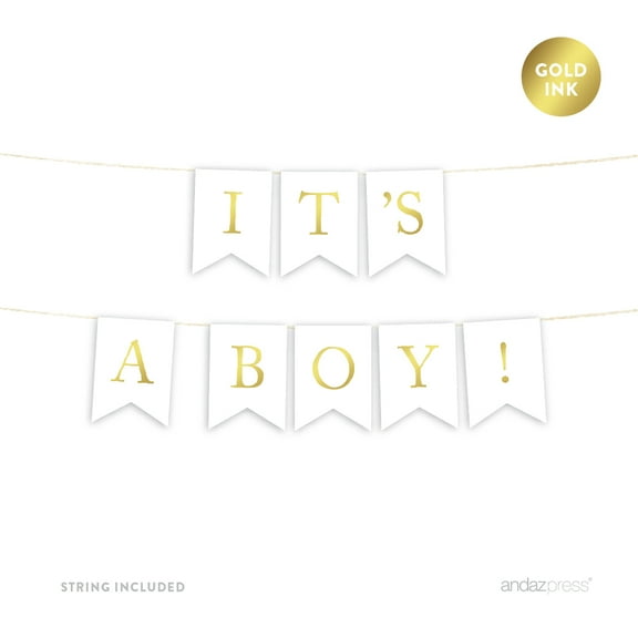 It's A Boy! Gold Ink Baby Shower Hanging Pennant Party Banner
