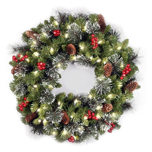 National Tree Company Crestwood Spruce Couronne de Noël Floquée Pré-Éclairée 24 Pouces