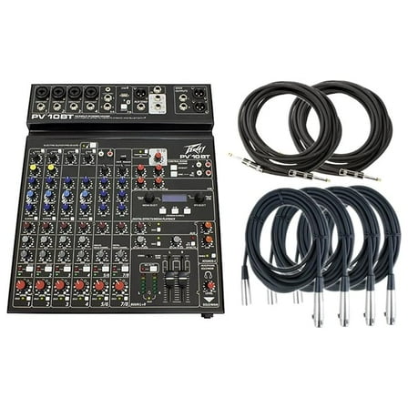 Peavey PV 10 BT 10 Channel Compact Mixing Mixer Console with Bluetooth   2 1/4" & 4 XLR Cables