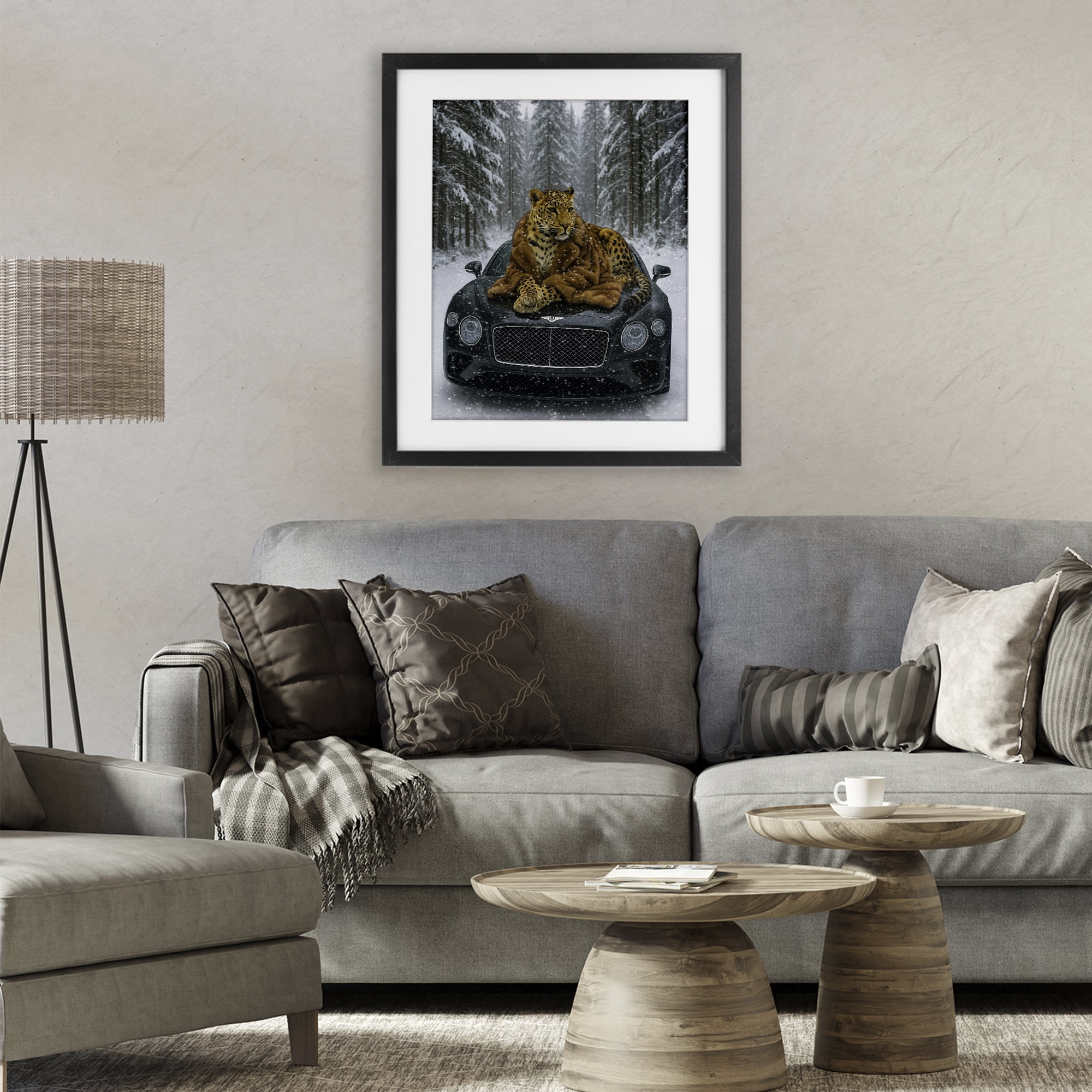 Stupell Industries Luxurious Leopard Winter Woods Black Framed Print Under Glass, design by Grotto Studios