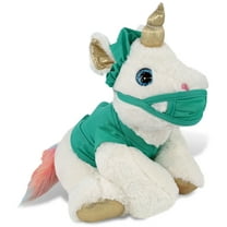 DolliBu White and Gold Unicorn Doctor Plush Toy - Super Soft Unicorn Doctor Stuffed Animal Dress Up with Scrub Uniform and Cap Outfit - Fluffy Doctor Toy Plush Gift - 14 Inches
