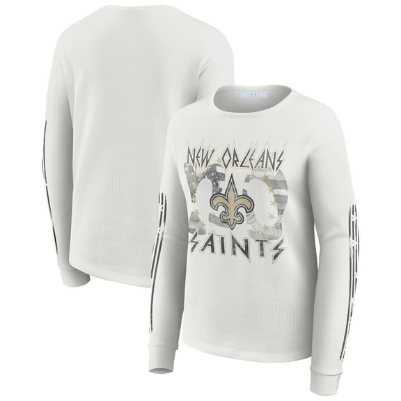 Women's WEAR by Erin Andrews  White New Orleans Saints Graphic Waffle Long-Sleeve T-Shirt