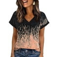 thumbnail image 2 of JTZGDY Cute Womens Tops Fashion V Neck Summer Short Sleeve Floral Pattern Graphic T-Shirts Loose Fit Casual Tunic Blouses Khaki#01 S, 2 of 7