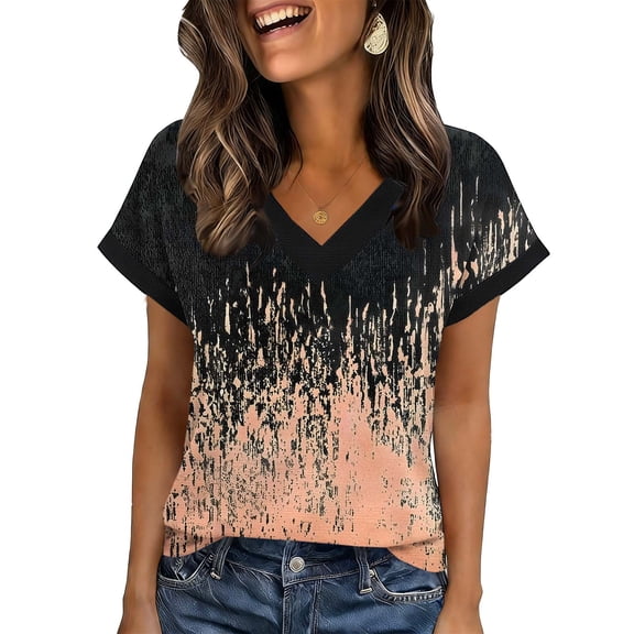 Cilsoka Workout Tops for Women Loose Fit, Women's Summer Tops Floral Printed V Neck Short Sleeve Summer T Shirts Casual Loose Fit Lightweight Tunic Tee S-XXL, Floral Print Tshirts