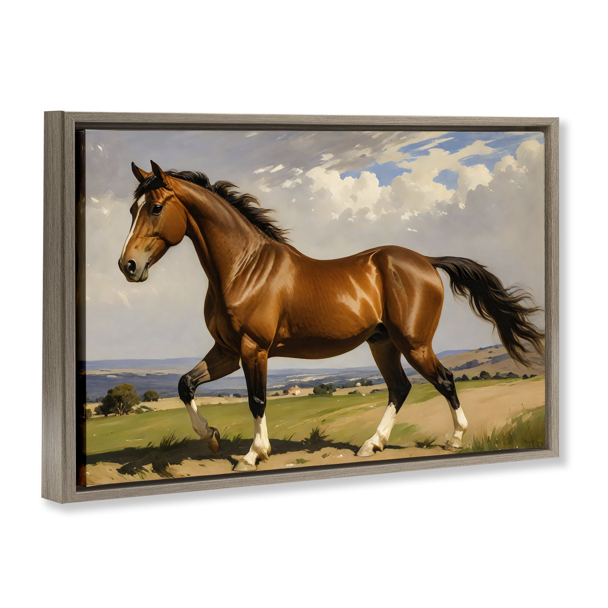 Stupell Industries Trotting Horse in Field Brown Framed Floater Canvas Wall Art, design by Creative Studio